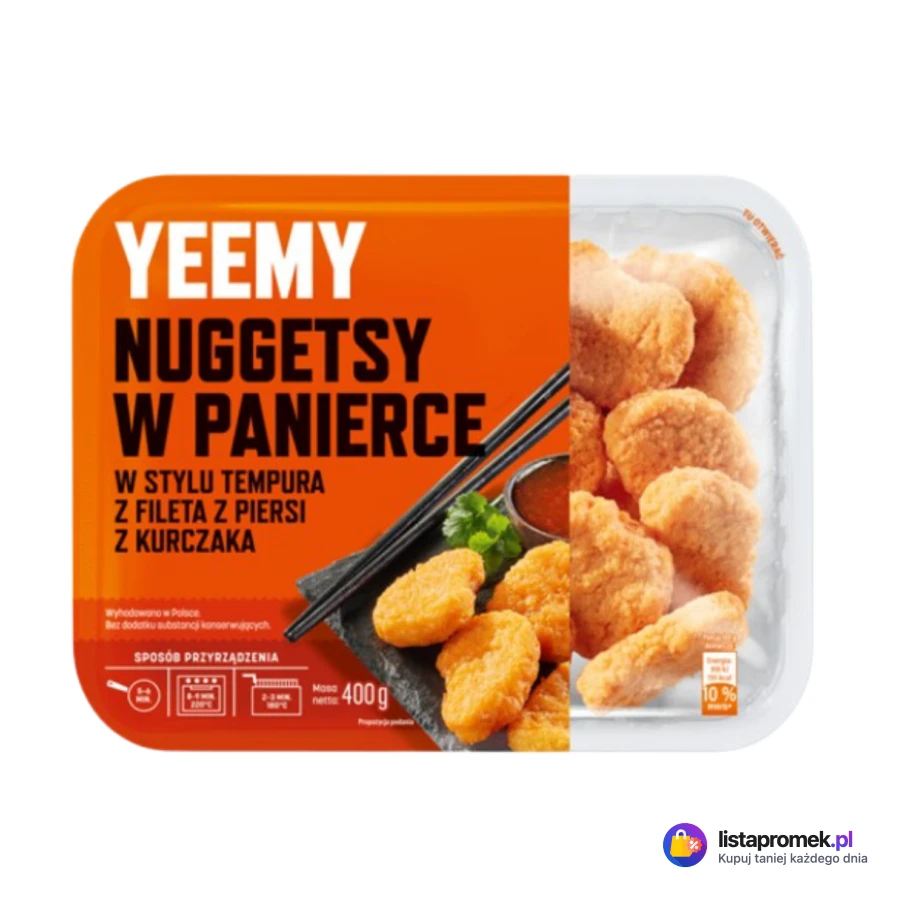 Dania: nuggetsy z kurczaka w panierce w stylu tempura, frytki z kurczaka, gyros z kurczaka