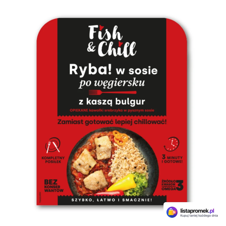 Ryba! w sosie po węgiersku z kaszą bulgur