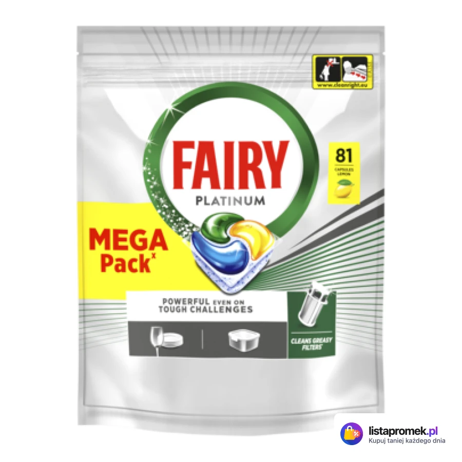 Kapsułki do zmywarki Fairy Platinum, 81 szt. lub Kapsułki do zmywarki Fairy Platinum Plus, 71 szt.