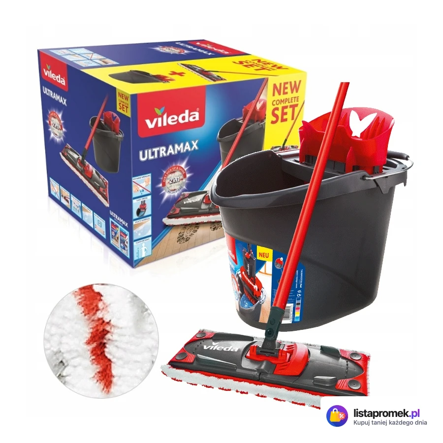 Mop płaski Ultramax wiadro z wyciskaczem w zestawie
