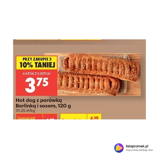 Hot dog z parówką Berlinką i sosem, 120 g
