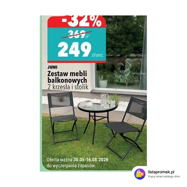 Zestaw mebli balkonowych 2 krzesła i stolik